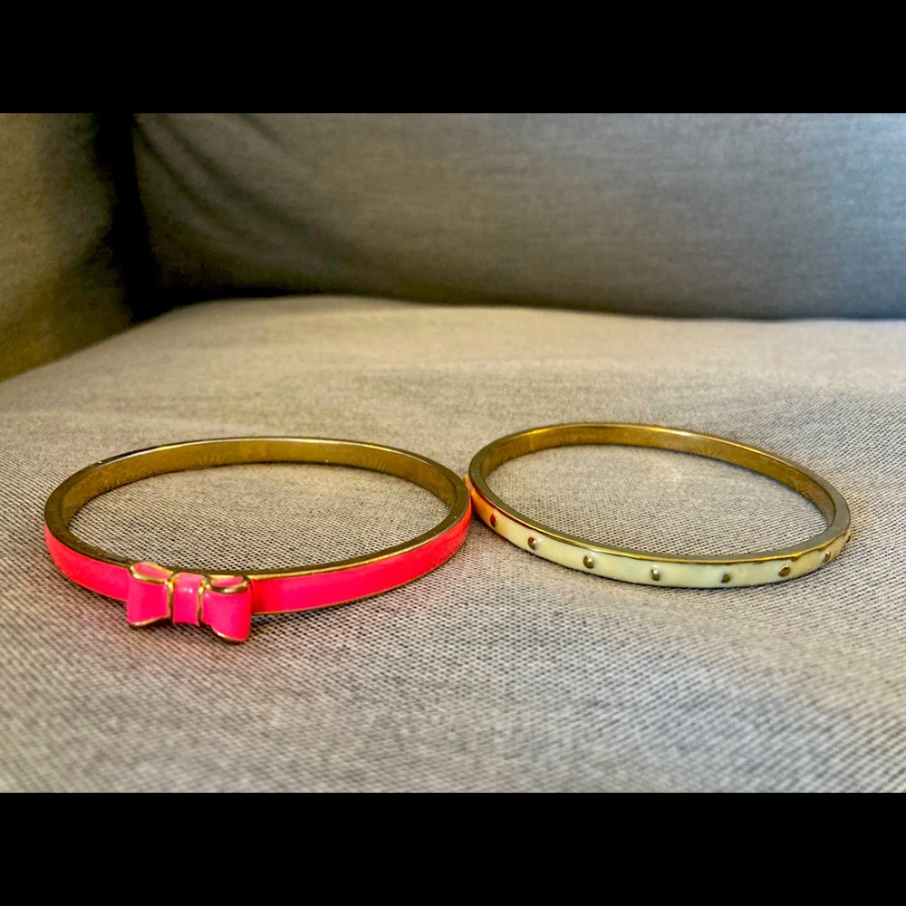 Lot bundle 2 Kate Spade Bangle Bracelets Pink Bow and Cream